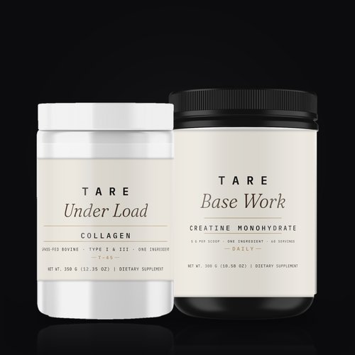 TARE The Two — Under Load collagen and Base Work creatine tubs together